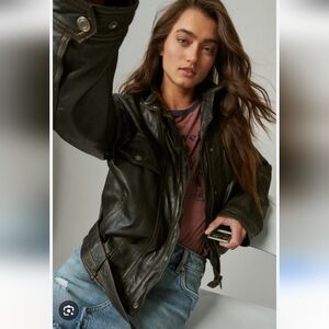 Lucky Brand Black Soft Lamb Leather High Neck  Jacket